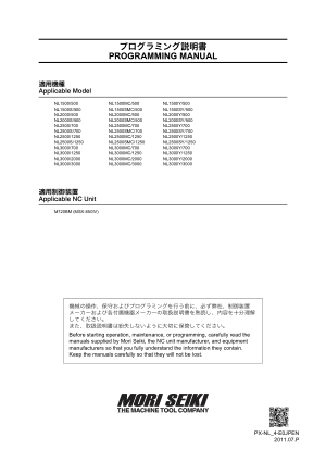 Mori Seiki Programming Manual NL3000 NL2500Y