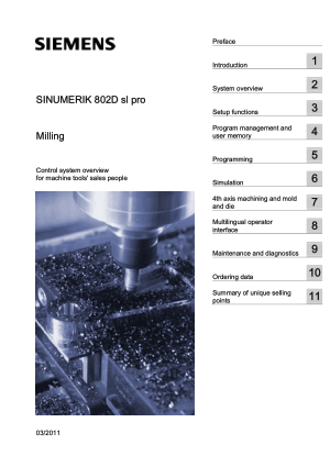 SINUMERIK 802D sl pro Milling Control Overview