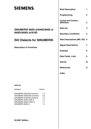 SINUMERIK 840D 802D sl 810D ISO Dialects