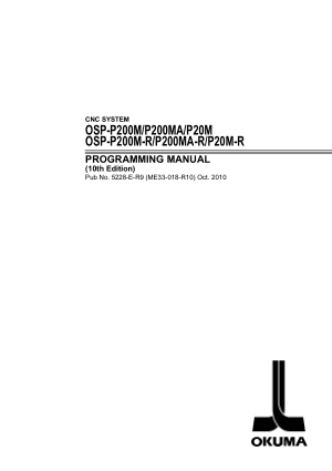 Okuma OSP-P200M/P200MA/P20M OSP-P200M-R/P200MA-R/P20M-R PROGRAMMING MANUAL