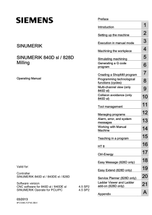 Sinumerik 840D 828D Milling Operating Manual