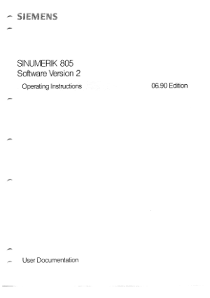 SINUMERIK 805 Operating Instructions 06.90 Edition