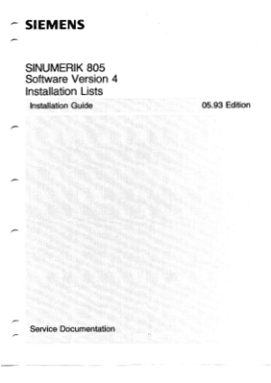SINUMERIK 805 Installation Lists Installation Guide