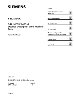 Sinumerik 840Dsl Machine Data Parameter Manual