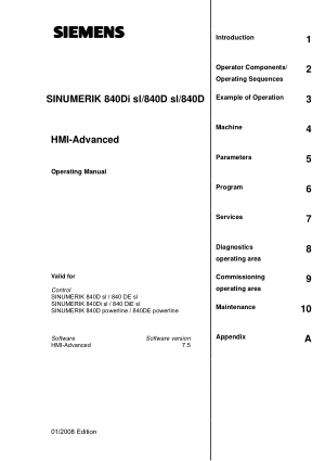 Sinumerik 840D sl HMI-Advanced Operating Manual