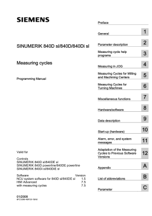 Sinumerik 840D Measuring Cycles Programming Manual