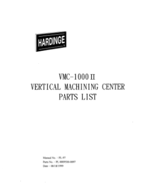 Hardinge VMC-1000 II Vertical Machining Center Parts List