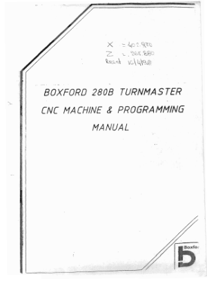 Boxford 280B Turnmaster Proggramming Manual