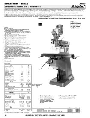 Bridgeport Series 1 Milling Machine with 2J Vari-Drive Head