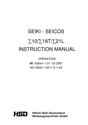 SEIKI – SEICOS 10 18T 21L Operating Manual