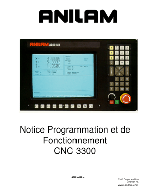 Anilam Notice Programmation et de Fonctionnement CNC 3300