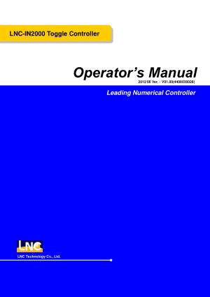 LNC IN2000 Injection Molding Machine Toggle Controller Operator Manual