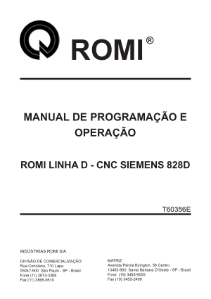 ROMI Linha D Siemens 828D Manual De Programa��o e Opera��o