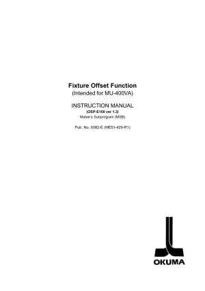 Okuma Fixture Offset Function MU-400VA Instruction Manual OSP-E100