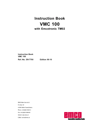 EMCO VMC 100 with Emcotronic TM02 Instruction Book