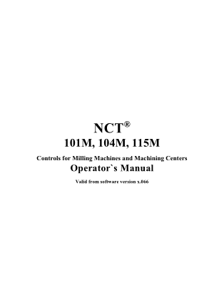 NCT 101M 104M 115M Operator`s Manual CNC Milling Machines and Machining Centers
