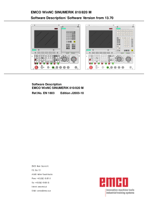 EMCO WinNC SINUMERIK 810/820 M Milling Manual