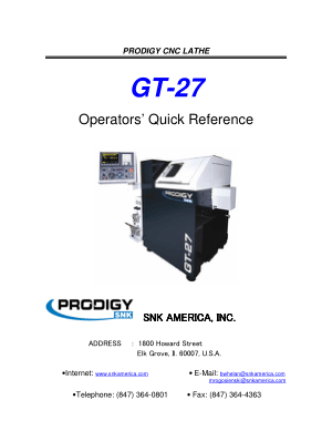 PRODIGY CNC Lathe GT-27 Operators Quick Reference