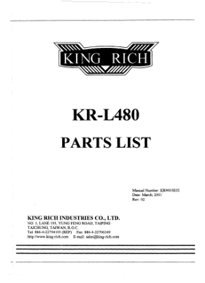 King Rich KR PRO 425 L480 Parts List