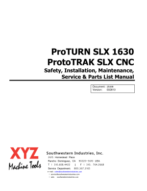 ProTURN SLX 1630 ProtoTRAK Maintenance Parts Manual