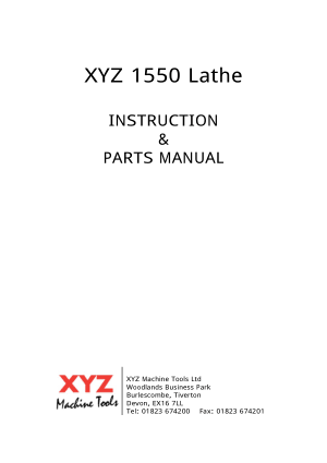 XYZ 1550 Lathe Instruction and Parts Manual