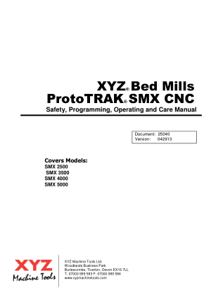 XYZ Bed Mill ProtoTRAK SMX Programming Operating Manual