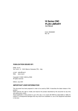OSAI 10 Series CNC PLUS LIBRARY User Manual Rev 09
