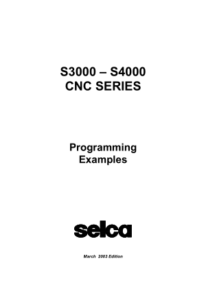 Selca S3000 – S4000 CNC SERIES Programming Examples