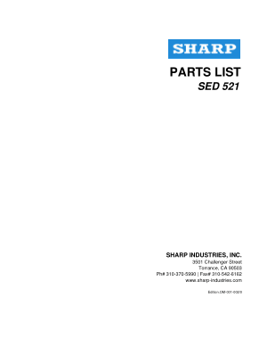 Sharp Z-Axis NC Edm SED-521 Parts List