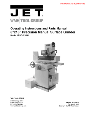 JET Surface Grinder Operating Manual Parts List M-414519 JPSG-618M1