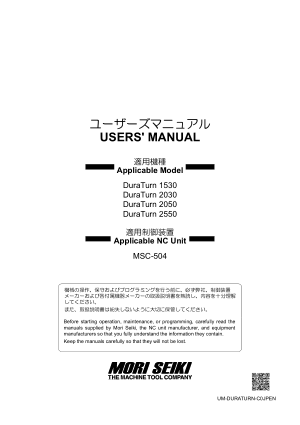 Mori Seiki DuraTurn User Manual