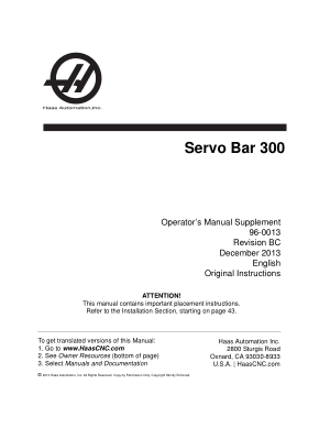 Haas Servo Bar 300 Operator Manual