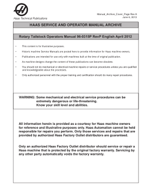 Haas Rotary Tailstock Operator Manual