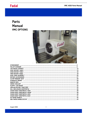Fadal VMC 4020 Options Parts Manual