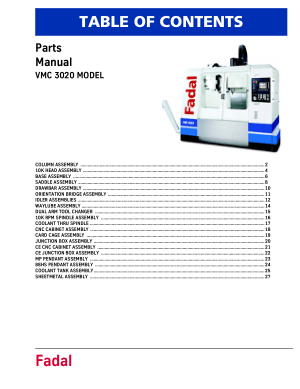 Fadal VMC 3020 Parts Manual