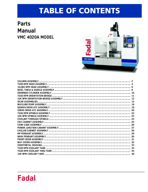 Fadal VMC 4020A Parts Manual
