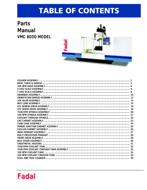 Fadal VMC 8030 Parts Manual