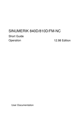 Sinumerik 840D FM-NC Short Guide Operation