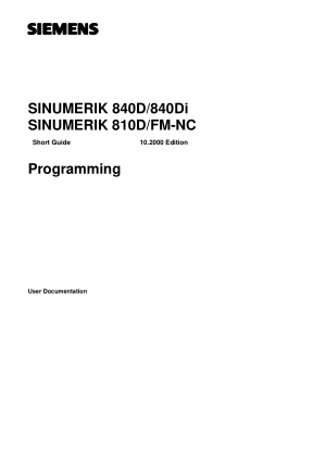 Sinumerik 840D FM-NC Short Guide Programming