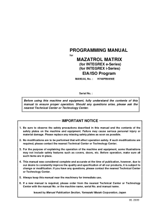Programming Manual for MAZATROL MATRIX (for INTEGREX e-Series) (for INTEGREX i-Series) EIA/ISO Program