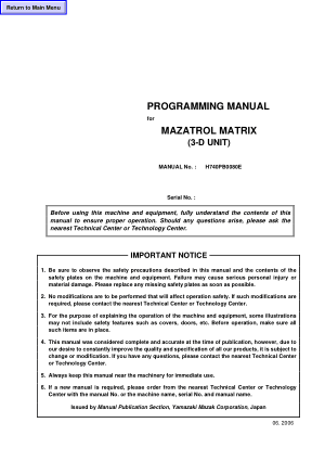 Programming Manual for MAZATROL MATRIX (3-D UNIT)