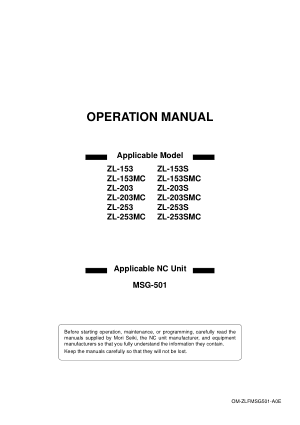 Mori Seiki Operating Manual ZL-153 ZL-253SMC