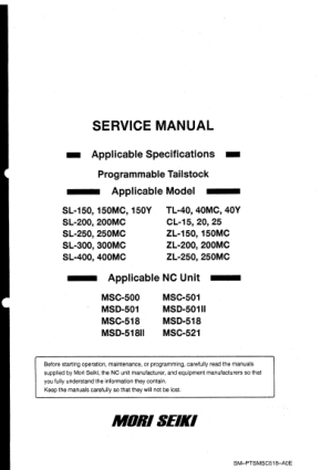 Mori Seiki Programmable Tailstock Service Manual