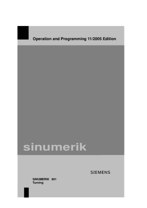 SINUMERIK 801 Operation Programming Turning