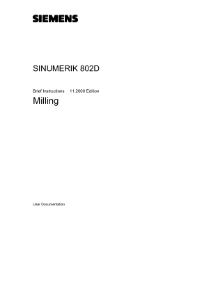 SINUMERIK 802D Milling User Manual
