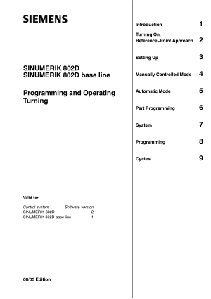 SINUMERIK 802D Turning Programming Operating Manual
