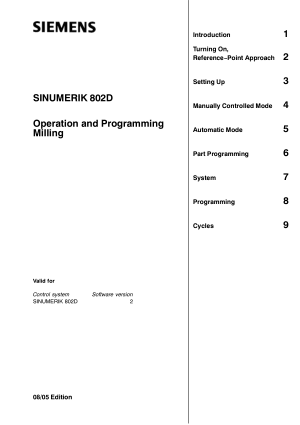 SINUMERIK 802D Milling Operation Programming Manual