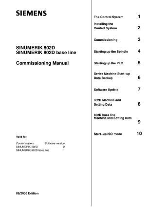 SINUMERIK 802D Commissioning Manual