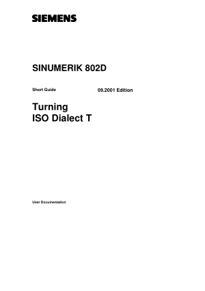 SINUMERIK 802D Turning ISO Dialect T Short Guide