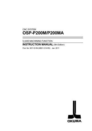 Okuma OSP-P200M/P200MA 5-AXIS MACHINING FUNCTION INSTRUCTION MANUAL